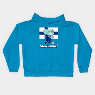 ⚽ Finland Football, Cute Elephant Kicks Ball, Mennään! Team Spirit Kids Hoodie